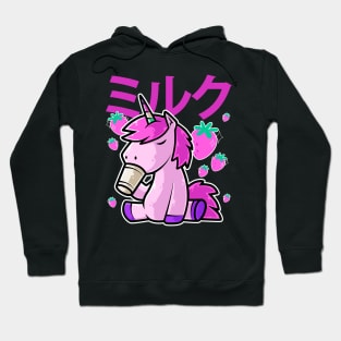 Cute Unicorn Japanese Kawaii Strawberry Milk Shake print Hoodie